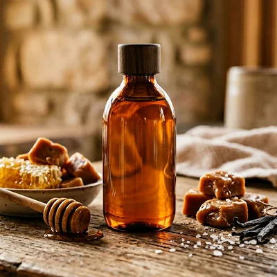 Caramel et bouteille ambrée